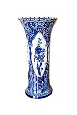 Mid Century Boch Delft Blue White Ceramic Trumpet Vase Royal Sphinx Style 12” #2 picture