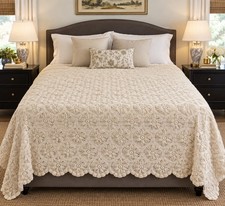 VTG Hand Crocheted Lace Doilies Coverlet Bedspread Cottage Farmhouse King picture