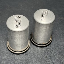 Vintage S&P Aluminum Salt Pepper Shakers Silver Made In USA 1960s MCM picture