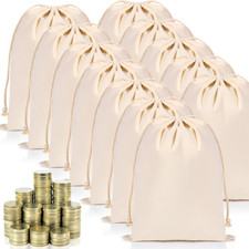 12-Pack 12x17-Inch Heavy-Duty Canvas Drawstring Money & Coin Bags for Cash and T picture