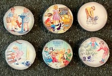VINTAGE DICK AND JANE  Round Fridge Magnets Set of 6 Handmade  picture