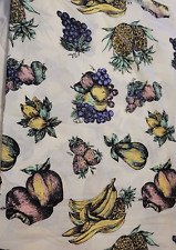Vintage MCM Cotton Fabric Fruit Pen and Ink Style Print on White Unusual 3.16 yd picture