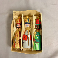 1960s Vintage Danish Hand Painted Wood Three Wise Men Christmas Decoration Hygee picture