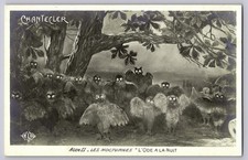 Antique Halloween RPPC Spooky Owls Creepy Glowing Eyes Moon L'Ode A La Nuit 1910 picture