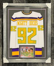 The Mighty Ducks Cast Signed & Professionally Framed Custom White Jersey picture