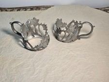 2 Vintage 1987 Seagull Canada Pewter Etain Zinn Glasses Floral Vine Teacup Base picture