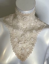 Antique Ivory Irish Crochet Bobbin Lace Floral Collar 1900s Victorian Edwardian picture
