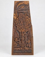 Palau Hand Carved Wood Storyboard Ngibtal Breadfruit Tree Narrative Art Panel picture