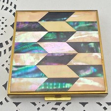 50s Zell Fifth Avenue White Mother of Pearl Black Abalone Inlay Powder Compact picture