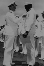 Admiral Chester W Nimitz pins Navy Cross onto Doris Dorie Miller U- Old Photo picture