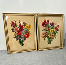 Pair Vtg Donald Art Co Percy King Floral Bouquet Prints Framed Mid Century 60s picture
