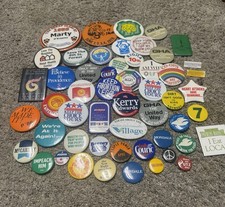 Mixed Lot 50 Vintage Buttons/Pins Political, School, Travel, Advertising- Used picture