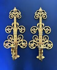 2 Large Vintage Syroco MCM Gold Wall Sconce Candleholder Regency Italian 1970s picture