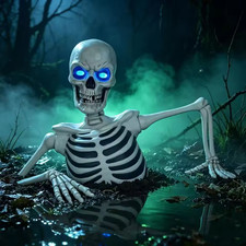 Giant Halloween Skeleton Outdoor Yard Decor, Ground Breaking Skeleton LED Eyes,  picture