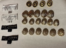 Set Of 20 Buttons ST John Black Enamel & Gold Tone Round & 4PC Fabric Tag VTG picture