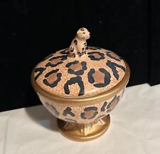 RAYMOND WAITES Safari Leopard Print Covered Jar Cheetah Gold picture