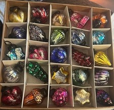 25 Pack Vintage Glass Christmas Tree Ornaments Retro Holiday Hanging Decorations picture