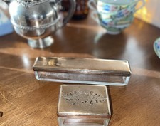 2 VTG Glass Vanity Trinket Boxes with Silverplated Lid picture