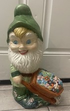 1970s Rare VTG Mid Century Ceramic Indoor Garden GNOME Figurine Flowers 17” Tall picture