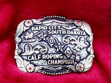Rodeo Trophy Champion Calf Roping Buckle☆RAPID CITY SOUTH DAKOTA☆2015☆RARE☆912 picture