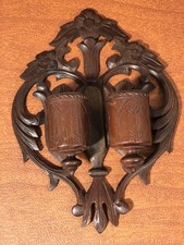 Vintage Solid Wood Wall Mount Match Safe Holder with Striker Fireplace Display picture