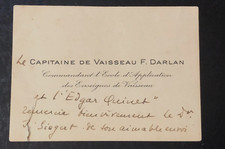 Admiral Francois Darlan Signed Card Autograph French Navy WWI Cruiser Quinet picture