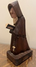 Vintage Mexican Hand Carved Wooden Monk/Priest Praying/Reading Souvenir, 8 1/2