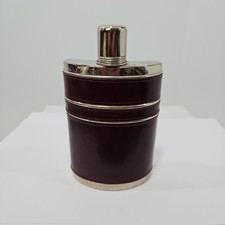 Vintage Hip Flask West Germany, Leather Curved Tin-lined 10 Oz Curved picture