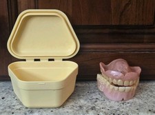 VTG FALSE TEETH DENTAL DENTURES MEDICAL CURIO HORROR PROP ODDLY SHAPED WITH BOX picture