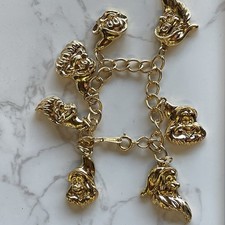 Vintage 1994 AVON Disney Snow White Seven Dwarfs Charm Bracelet Gold Tone Boxed picture
