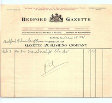 1927 Bedford Gazette billhead for Chamber of Commerce picture