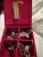 Vtg 1999 Dillard's Cloisonne Enamel Christmas Ornament Set 4 Hummingbirds Boxed picture