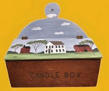 Vintage Colonial Style Hand Painted Wood Hanging Candle Box With Lid  picture