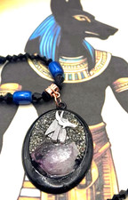 Egyptian God Anubis Amethyst Pyrite Protection Pendant Necklace A9 picture
