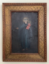 Antique Mexican Folk Art Devotional Retablo Painting on Tin Framed St Anthony picture