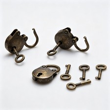 3 * Old Vintage Antique Style Mini Padlocks Key Lock Bronze Retro Jewelry Lock B picture