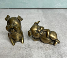 Two Vintage Heavy solid brass pigs laughing smiling Happy Giftware gift picture