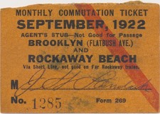 Long Island Rail Road Brooklyn and Rockaway Beach agent's stub 8/30/1922 picture