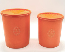 Vintage Tupperware Orange Servalier Sunburst Set of 2 Nesting With Lids picture
