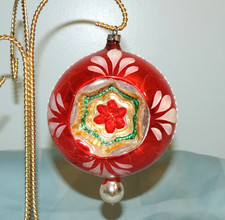 Vtg Jumbo Red & White Double Indent Knob Finial Glass Christmas Ornament 5 1/2
