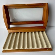 Vintage Levenger Natural Cherry Wood 10-Pen Display Case Glass Top View picture