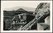 Teotihuacan, Mexico Quetzalcoatl Head Pyramids Original Vintage Real Photo RPPC picture