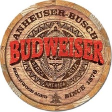Anheuser Busch Budweiser Bud Barrel End Retro Vintage Distressed Metal Tin Sign picture