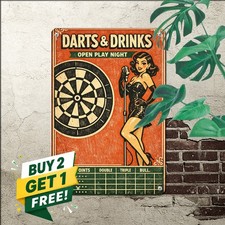 Retro Darts Game Tin Sign Vintage Pub Man Cave Board Metal Wall Plaque 8x12 picture