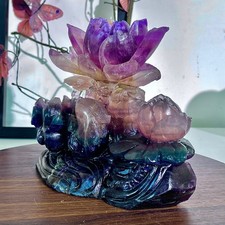 5.24LB Natural fluorite rare and colorful handmade carving art decoration picture