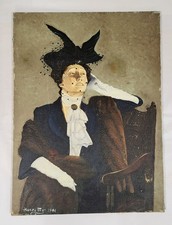 Vintage AMERICAN 20th Art Deco OIL PAINTING on CANVAS PORTRAIT by Hanratty picture