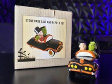 Frankenstein & Bride Halloween Cracker Barrel Ceramic Salt & Pepper Shakers Set picture