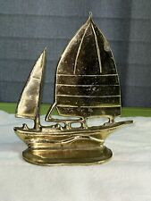 Vintage Solid Brass Sailboat Statue Book End Shelf Figure Collectible & In EUC picture