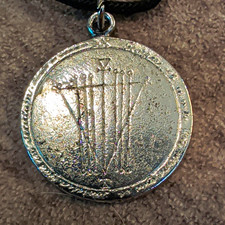 Alpha Et Omega Talisman - Silver Tone Metal Medallion Fortune Luck Charm Pendant picture