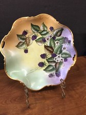 vintage antique German Berry Gilded Hand Painted Floral  purple bowl Dish  picture